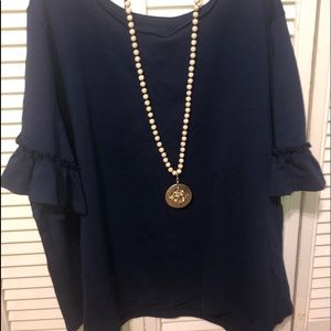 Kim Rogers Navy Top. Size 1X